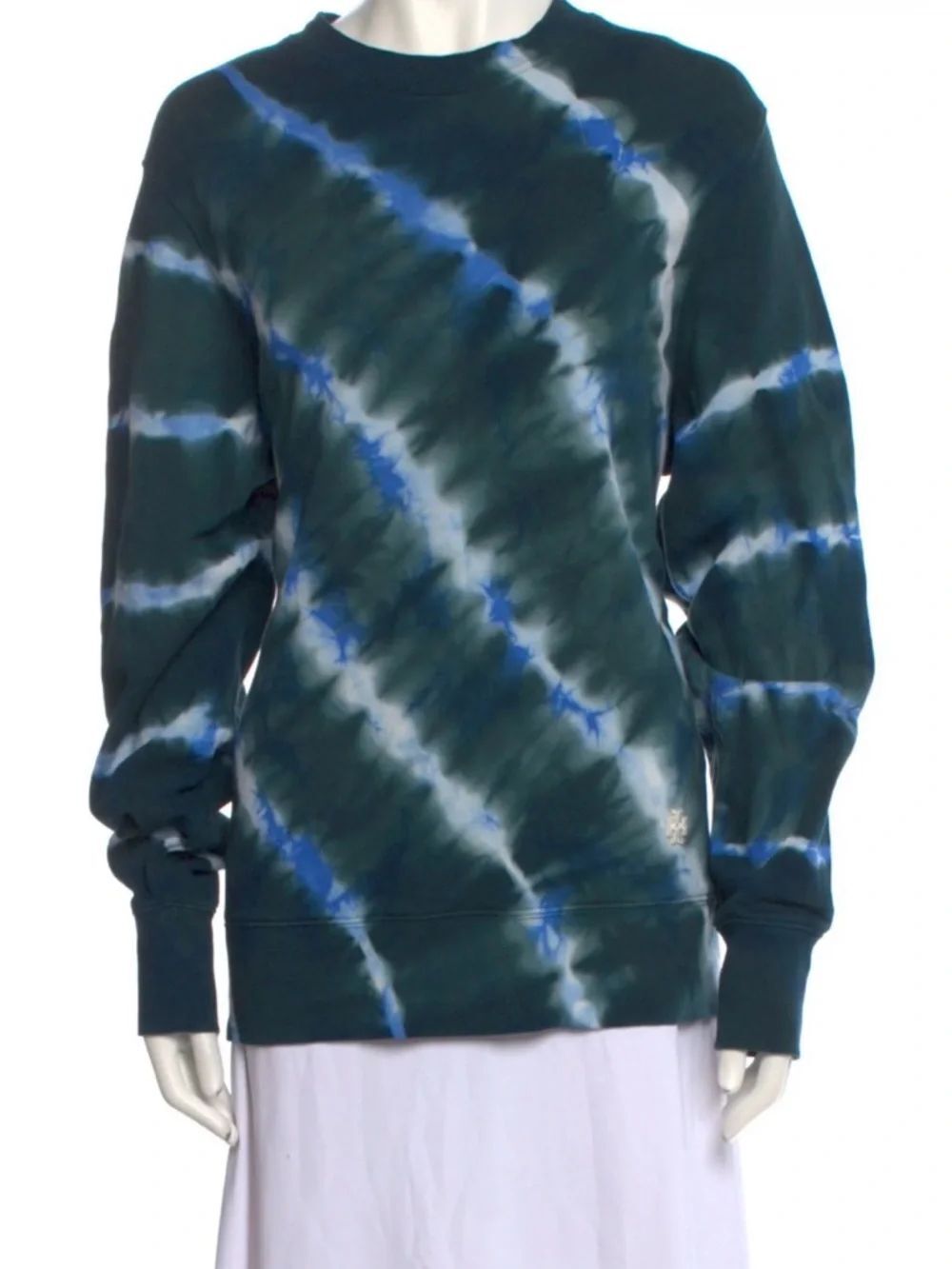 Tory Burch Green, Blue & White Tie-Dye Crewneck Sweatshirt S/P